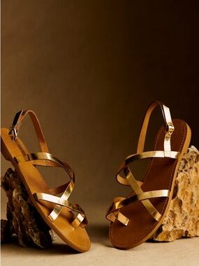 Sezane Adeline Low Sandals in Mirrored Gold